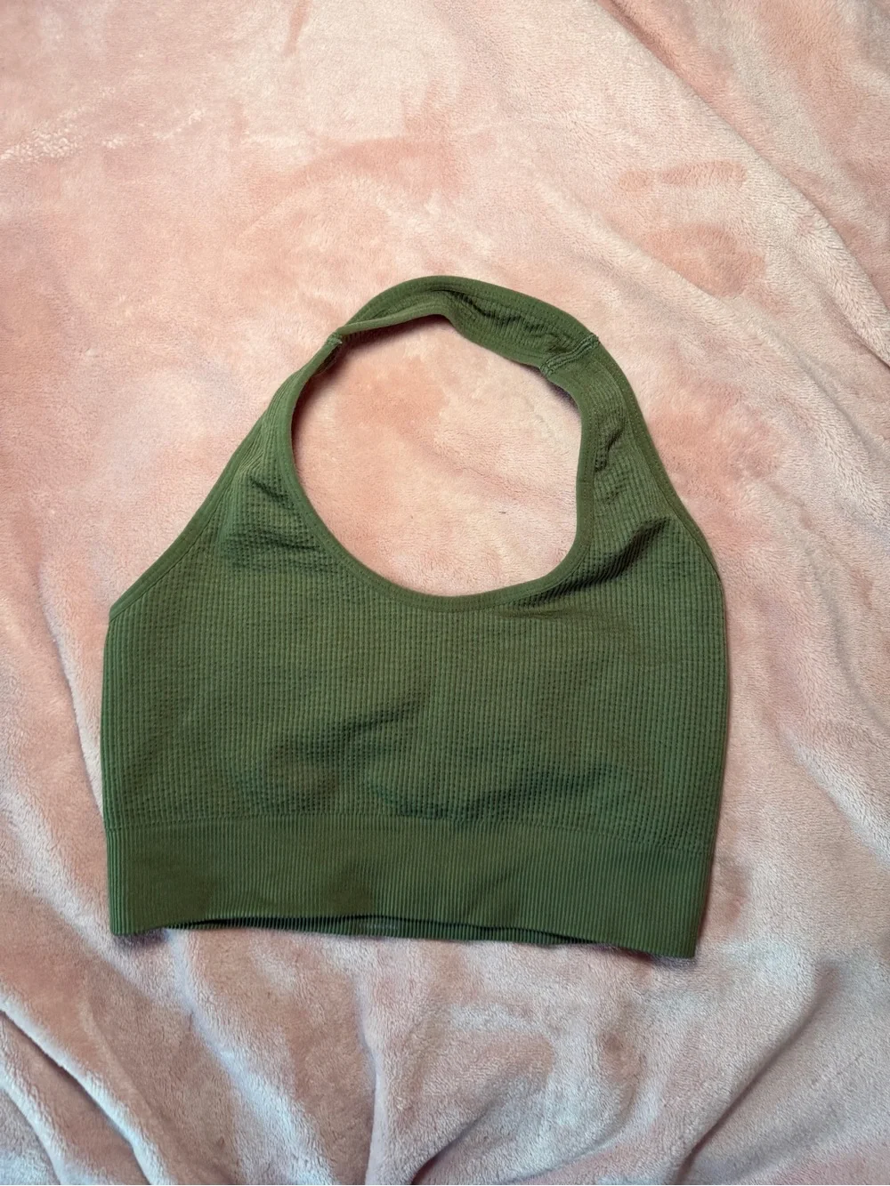 NVGTN Olive Green Ribbed Halter Sports Bra